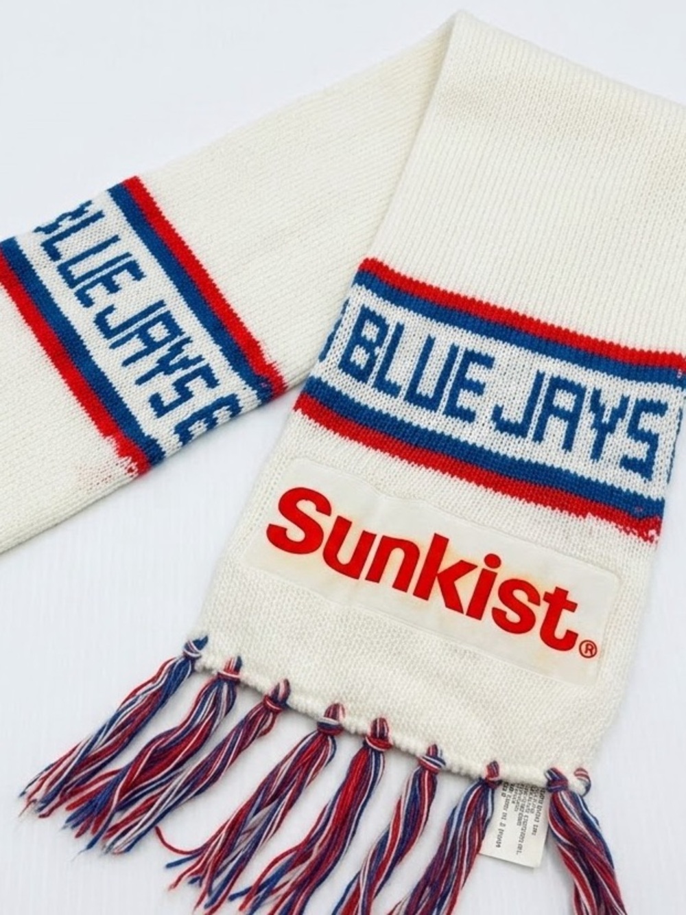 Vintage 80s Toronto Blue Jays Sunkist Promotional Scarf Knit Fringe
